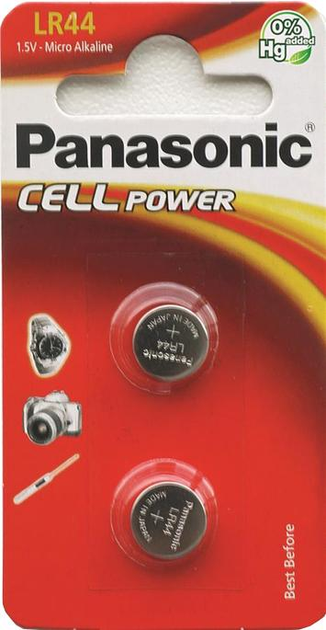 Батарейки Panasonic лужні LR44 (A76, AG13, G13A, PX76, GP76A, RW82) блістер, 2 шт (LR-44EL/2B) - зображення 1