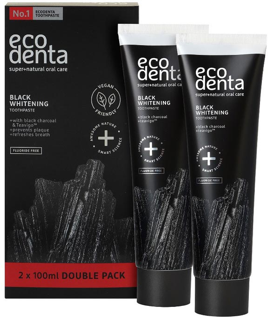 Pasta do zębów Ecodenta Black Whitening Toothpaste czarna wybielająca z węglem 2 x 100 ml (4770001004241) - obraz 1