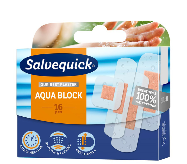 Пластир Salvequick Aqua Block водонепроникний 16 шт (7310610014032) - зображення 1