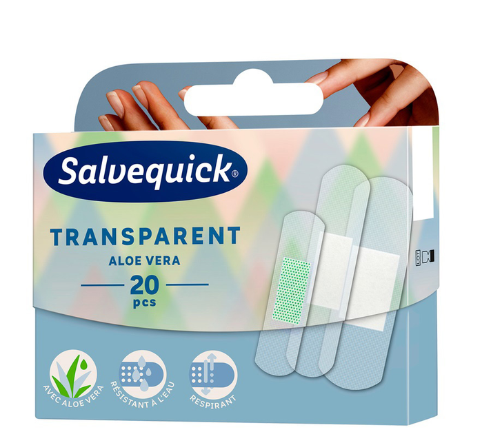 Plastry Salvequick Transparent Aloe Vera opatrunkowe przezroczyste z wyciągiem z aloesu 20 szt (7310616265254) - obraz 1