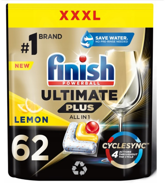 Капсули для посудомийних машин FINISH Ultimate Plus Lemon 62 шт (5908252011001) - зображення 1