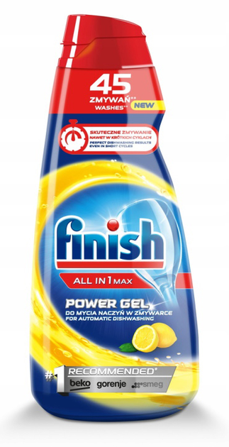 Żel do mycia naczyń w zmywarce FINISH All In 1 Max Power Gel Lemon 900 ml (5908252000029) - obraz 1