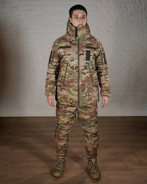 Зимняя военная форма SoftShell с утеплителем ХОЛОСОФТ мультикам маскировочный костюм штаны и бушлат S - (46) - изображение 1