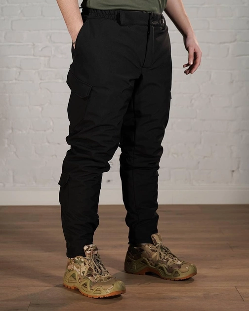 Зимові тактичні штани SoftShell з утеплювачем ХОЛОСОФТ чорні водонепроникаючі S - (46) - зображення 2