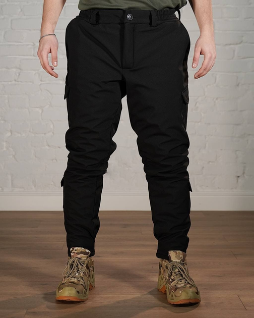 Зимние тактические брюки SoftShell с утеплителем ХОЛОСОФТ черные водонепроницаемые XXXL - (56) - изображение 1