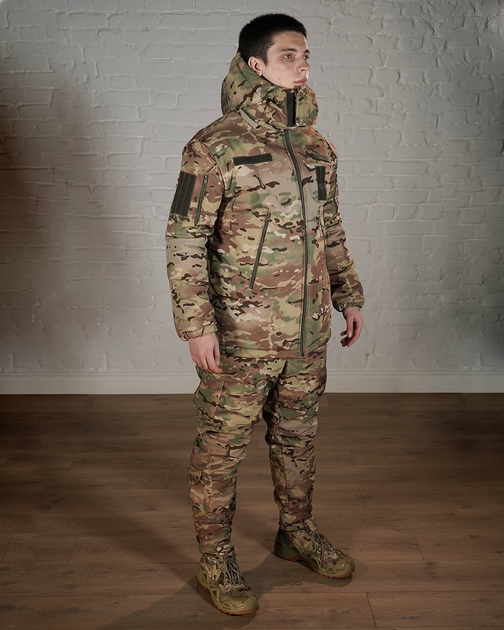 Зимова військова форма SoftShell з утеплювачем ХОЛОСОФТ мультикам маскувальний костюм штани і бушлат M - (48) - зображення 2