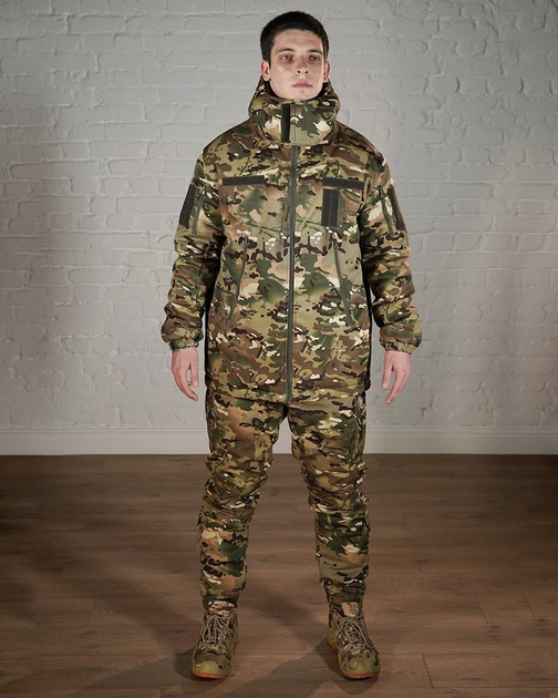 Форма армейская зимняя ГРЕТА с утеплителем ХОЛОСОФТ мультикам водонепроницаемый костюм брюки бушлат флисовая подкладка M - (48) - изображение 1