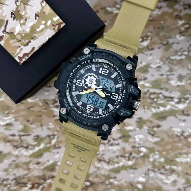 Мужские часы Patriot 012BKKHPO Полиция Черные с хаки + Коробка - изображение 6