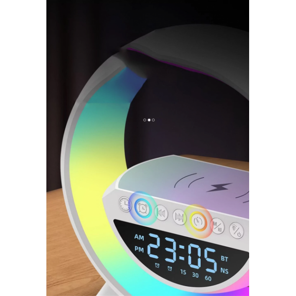 Настольная смарт лампа ночник RGB G-Smart 4в1 с беспроводной зарядкой 15W и Bluetooth колонкой 5W, часы с будильником, белый (D-2019091307) - изображение 8