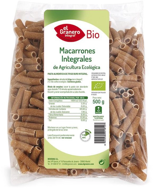 Makarony El Granero Whole Pasta Bio 500 g (8422584018127) - obraz 1
