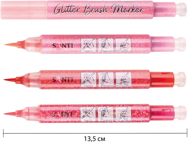 Набор маркеров Santi Glitter Brush Акварельных Оттенки красного 3 шт (5056574427175) - изображение 3