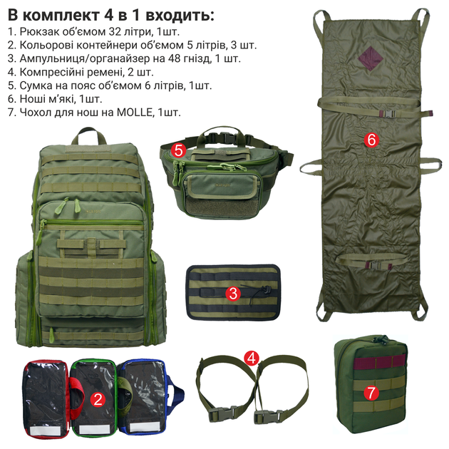 Тактический медицинский рюкзак сумка на пояс носилки складные в чехле - изображение 2
