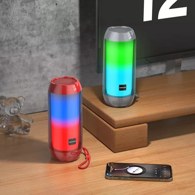 Беспроводная Bluetooth блютуз колонка Borofone BR2S портативная акустическая система с RGB подсветкой, Красная - Фото 7 Беспроводная Bluetooth блютуз колонка Borofone BR2S портативная акустическая система с RGB подсветкой, Красная - изображение 7