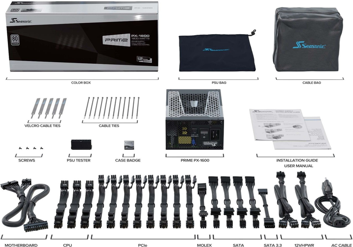 Zasilacz Seasonic Prime PX-1600 Platinum 1600 W (SSR-1600PD2) - obraz 6