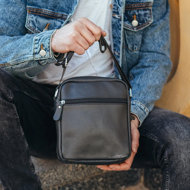 Сумка-барсетка мужская через плечо кожаная черная Tiding Bag BON6165 - Фото 5 Сумка-барсетка мужская через плечо кожаная черная Tiding Bag BON6165 - изображение 5