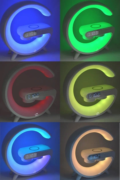 Настольная смарт лампа ночник часы G-Smart RGB G 1166 15W Light Sound Machine с беспроводной зарядкой и Bluetooth колонка Белая - изображение 13