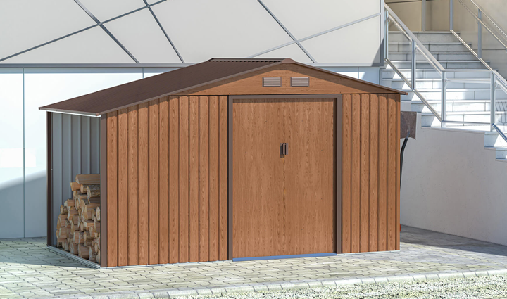 Садовий будиночок металевий HardMaster MADISON 11x6 волоський горіх 342x191 см 003993 - Фото 6 Садовий будиночок металевий HardMaster MADISON 11x6 волоський горіх 342x191 см 003993 - зображення 6