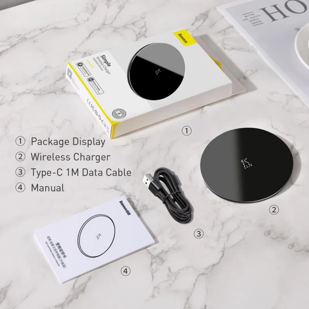 Бездротове зарядне Baseus Simple Wireless Charger 15W (WXJK-B01) чорне - Фото 7 Бездротове зарядне Baseus Simple Wireless Charger 15W (WXJK-B01) чорне - зображення 7