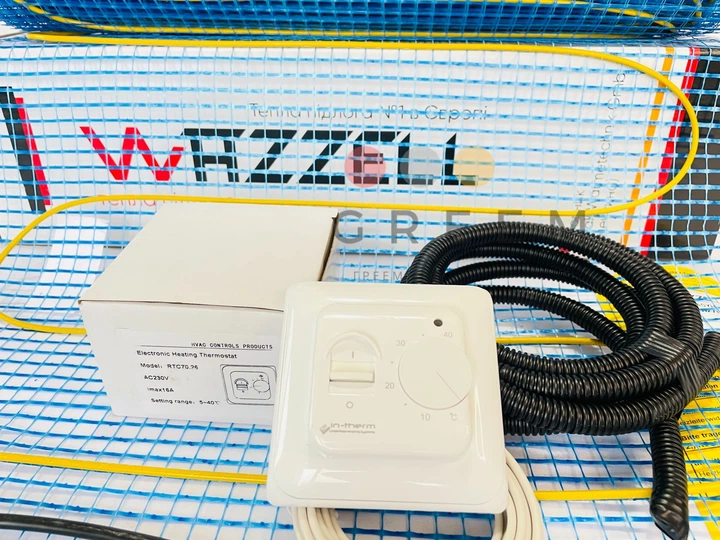 Нагревательный мат WAZZELL ( Германия) + механический черный термостат, теплый пол на 4 м² - изображение 4