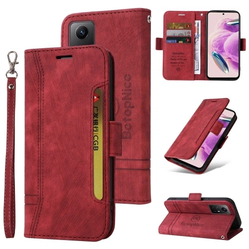 Чохол книжка BetopNice для Xiaomi Redmi Note 12S темно-червоний з ремінцем на руку - Фото 2 Чохол книжка BetopNice для Xiaomi Redmi Note 12S темно-червоний з ремінцем на руку - зображення 2