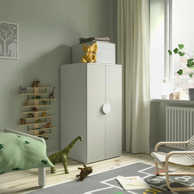 Гардероб IKEA ЗМОСТАД/ОПХУС, білий сірий, з 3 полицями, 60x57x123 см, 394.833.42 - зображення 3