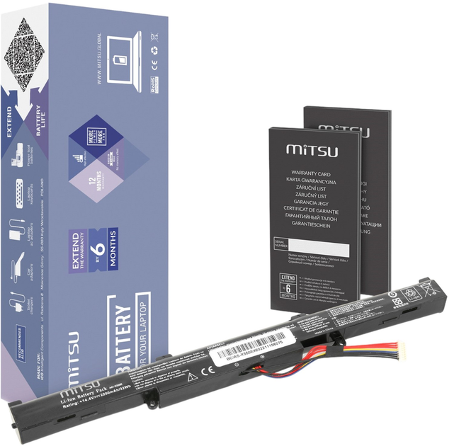 Акумулятор Mitsu для ноутбуків Asus A550E/K550E 14.4V-14.8V 2200 mAh (5902687189960) - зображення 1