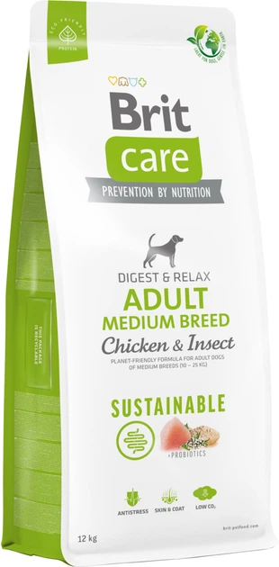 Корм для собак средних пород Brit Care Dog Sustainable Adult Medium Breed с курицей и насекомыми 12 кг (8595602558681) - Фото 1 Корм для собак средних пород Brit Care Dog Sustainable Adult Medium Breed с курицей и насекомыми 12 кг (8595602558681) - изображение 1