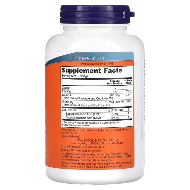 NOW Олія печінки тріски, Cod Liver Oil - 180 софтгель - зображення 2