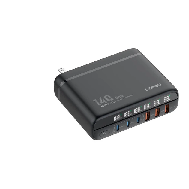 Сетевое зарядное устройство LDNIO A6140C LED 3 x USB 3 x Type-C GaN PD3.0 140W/QC4.0 Черный - Фото 7 Сетевое зарядное устройство LDNIO A6140C LED 3 x USB 3 x Type-C GaN PD3.0 140W/QC4.0 Черный - изображение 7