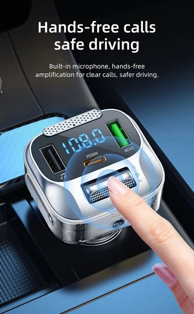Автомобільний FM модулятор Hoco E75 30Wmax (QC3.0 + 2 USB + TypeC + BT5.0) Grey (34594) - зображення 8