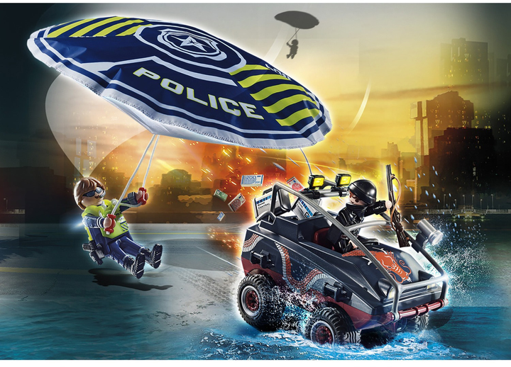 Zestaw figurek do zabawy Playmobil City Action Policyjny spadochron Pościg za amfibią (4008789707819) - obraz 2