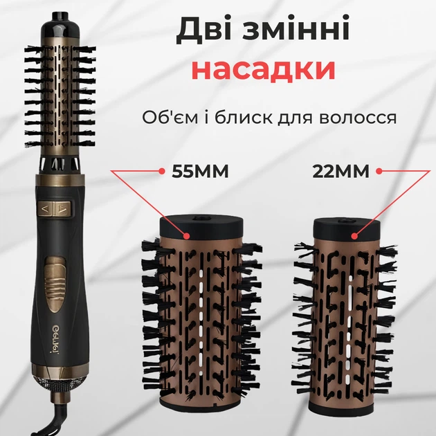 Фен-щетка для волос Gemei GM-4825 черный с керамическим покрытием 2 в 1 с поворотной насадкой щетка фен для волос 1000 Вт (GM4825GL) - изображение 3