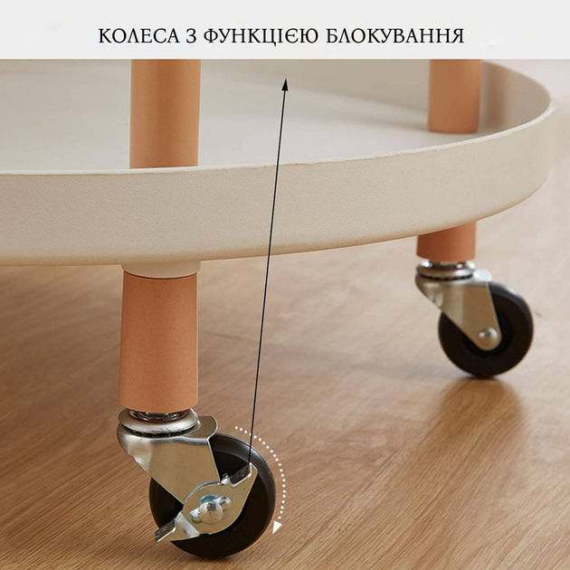 Столик-тележка передвижная Supretto Сервировочный на колесах прикроватный круглый 52см - Фото 8 Столик-тележка передвижная Supretto Сервировочный на колесах прикроватный круглый 52см - изображение 8