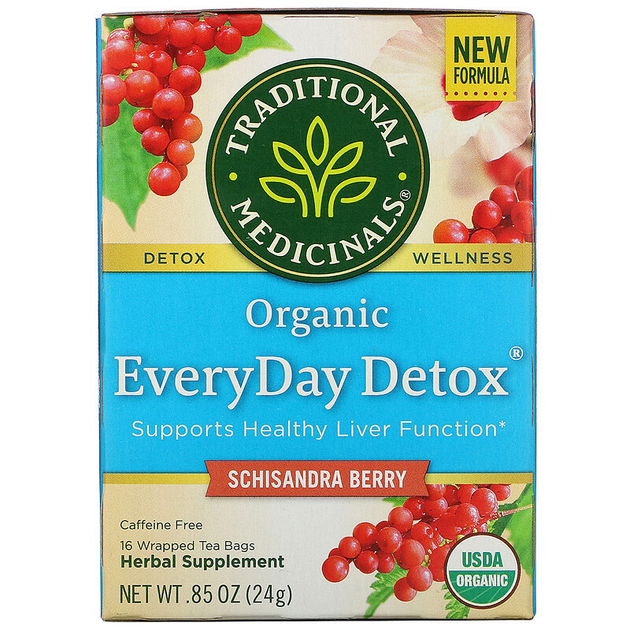 Органический лимонник Traditional Medicinals "Organic EveryDay Detox Schisandra Berry" травяной детокс чай без кофеина (16 пакетиков / 24 г) - изображение 1