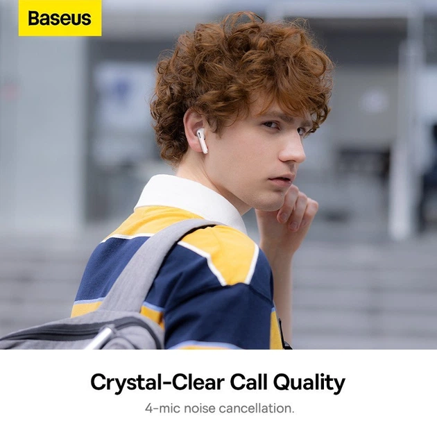 Наушники беспроводные Bluetooth c 4 микрофонами и шумоподавлением Baseus Bowie WX5 |BT5.3, 400mAh, 6h| White - изображение 10