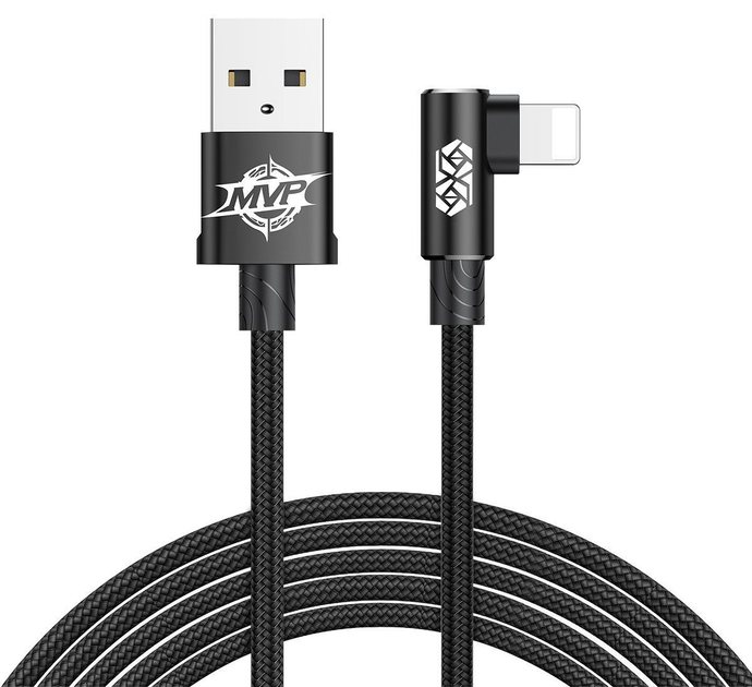 Kabel Baseus MVP Elbow Type Lightning USB 2A 1 m Czarny (CALMVP-01) - obraz 2