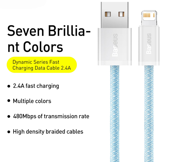 Кабель Baseus Dynamic Series Fast Charging Data Cable USB to iP 2.4 A 2 m Blue (CALD000503) - зображення 2