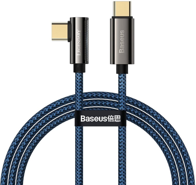 Kabel Baseus Legend Series Elbow Fast Charging Data Cable Type-C to Type-C 100W 2 m Niebieski (CACS000703) - obraz 1
