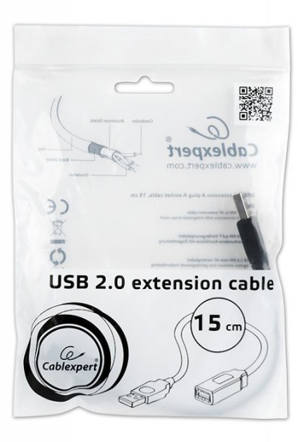 Кабель Cablexpert USB 2.0 AMAF 0.15 м Black (CCP-USB2-AMAF-0.15M) - зображення 3