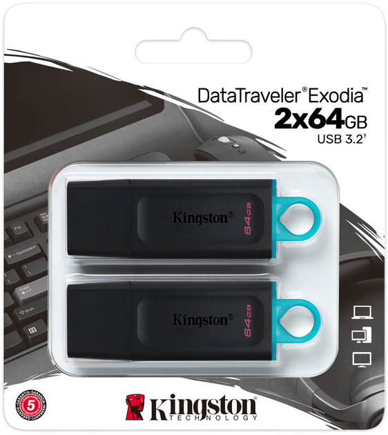 Флеш пам'ять USB Kingston DataTraveler Exodia 2x64GB USB 3.2 Gen 1 Black/Blue (DTX/64GB-2P) - зображення 1