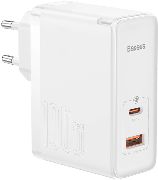 Мережевий зарядний пристрій Baseus GaN5 Pro Fast Charger C+U 100W EU (With Cable Type-C to Type-C 100W 20V/5A 1 м) White (CCGP090202) - зображення 1
