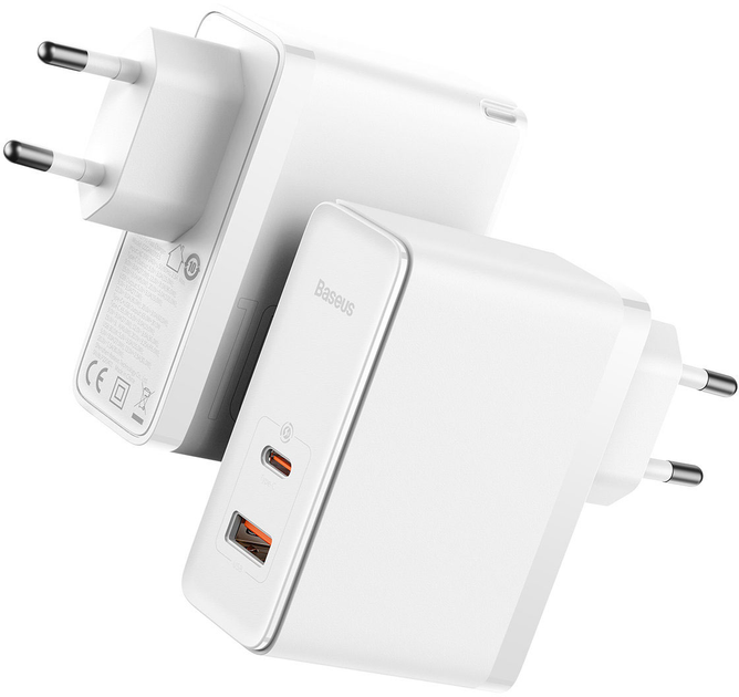 Мережевий зарядний пристрій Baseus GaN5 Pro Fast Charger C+U 100W EU (With Cable Type-C to Type-C 100W 20V/5A 1 м) White (CCGP090202) - зображення 3