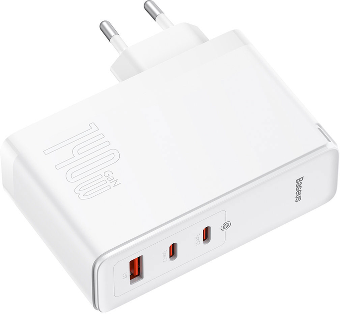 Мережевий зарядний пристрій Baseus GaN5 Pro 140W (2 x Type-C + USB) + Кабель Type-C + Type-C) White (CCGP100202) - зображення 3