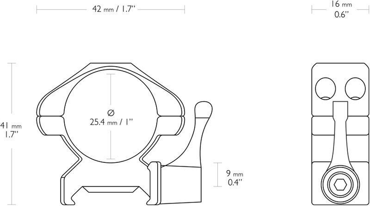 Кольца быстросъемные Hawke Precision Steel. d - 25.4 мм Medium. Weaver/Picatinny - изображение 2