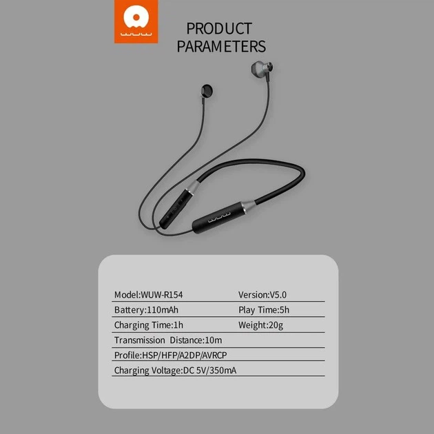 Бездротові навушники WUW R154 Magnetic SPORT Bluetooth 5.0 для занять спортом Black - зображення 7