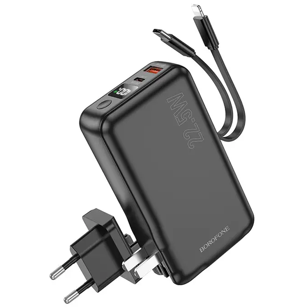Універсальний павербанк із швидкою зарядкою та кабелями 10000mAh BOROFONE BJ39 |22.5W| Чорний - Фото 1 Універсальний павербанк із швидкою зарядкою та кабелями 10000mAh BOROFONE BJ39 |22.5W| Чорний - зображення 1