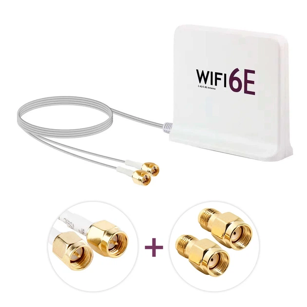 Антенна универсальная двойная WiFi 6E 4G GSM 7dBi 2.4/5.8GHz RP SMA выносная 2м для роутеров модемов репитеров - изображение 2