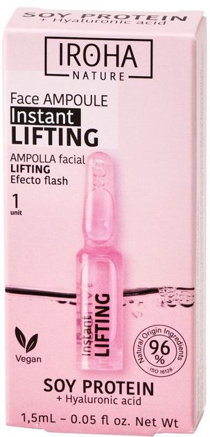 Ampułka do twarzy Iroha nature Instant Flash Lifting Face Ampoule liftingująco-ujędrniająca z białkiem sojowym i kwasem hialuronowym 1.5 ml (8436036434793) - obraz 1