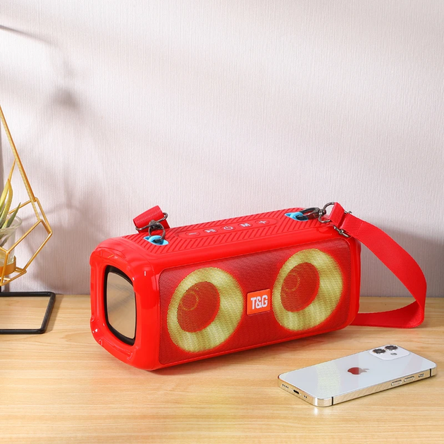 Колонка Bluetooth портативная TG-641 FM-радио USB/SD с ремешком Red - Фото 2 Колонка Bluetooth портативная TG-641 FM-радио USB/SD с ремешком Red - изображение 2