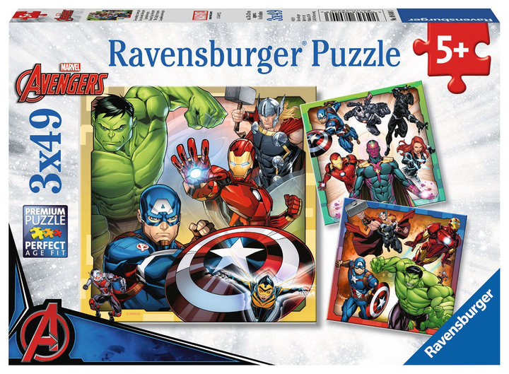 Набір пазлів Ravensburger Marvel Avengers Assemble 21 x 21 см 3 x 49 деталей (4005556080403) - зображення 1